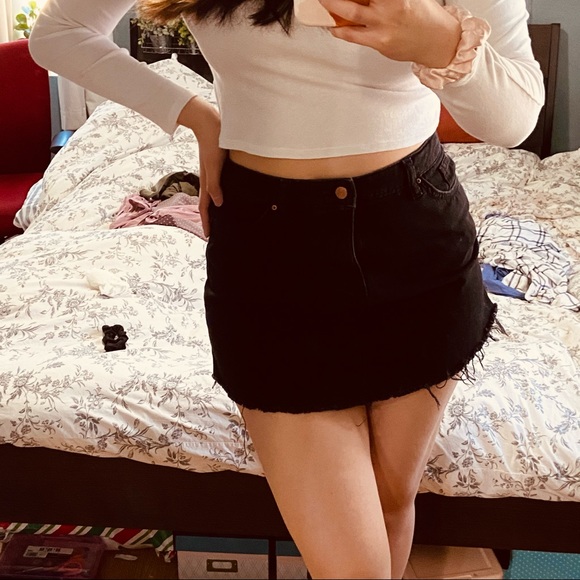 Divided Dresses & Skirts - BLACK JEAN DISTRESSED MINI SKIRT